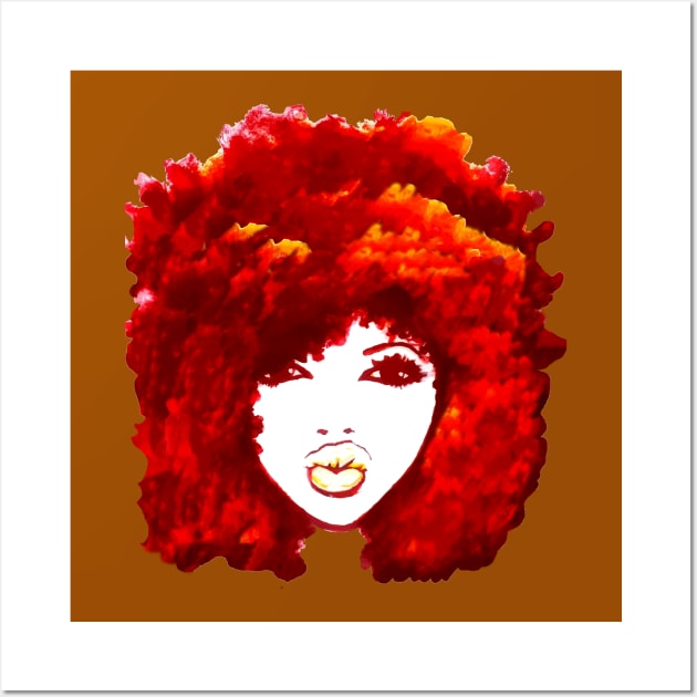 Afro Hair Curly Red Fire Autumn Natural Hair T-Shirt Wall Art by EllenDaisyShop